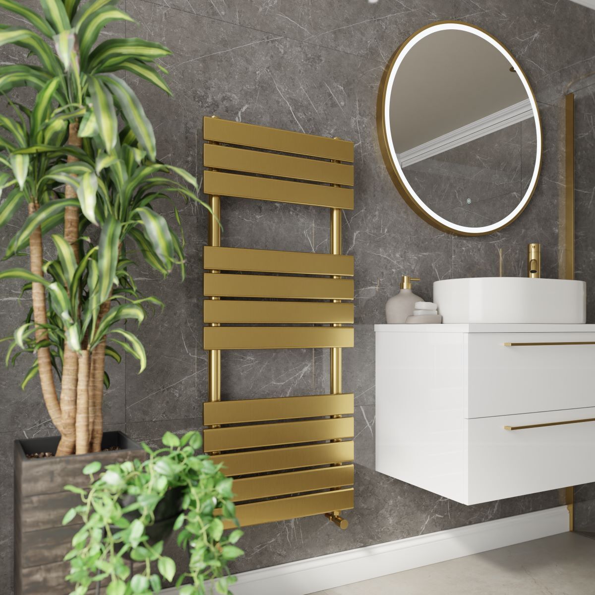 Brass towel rail in bathroom setting