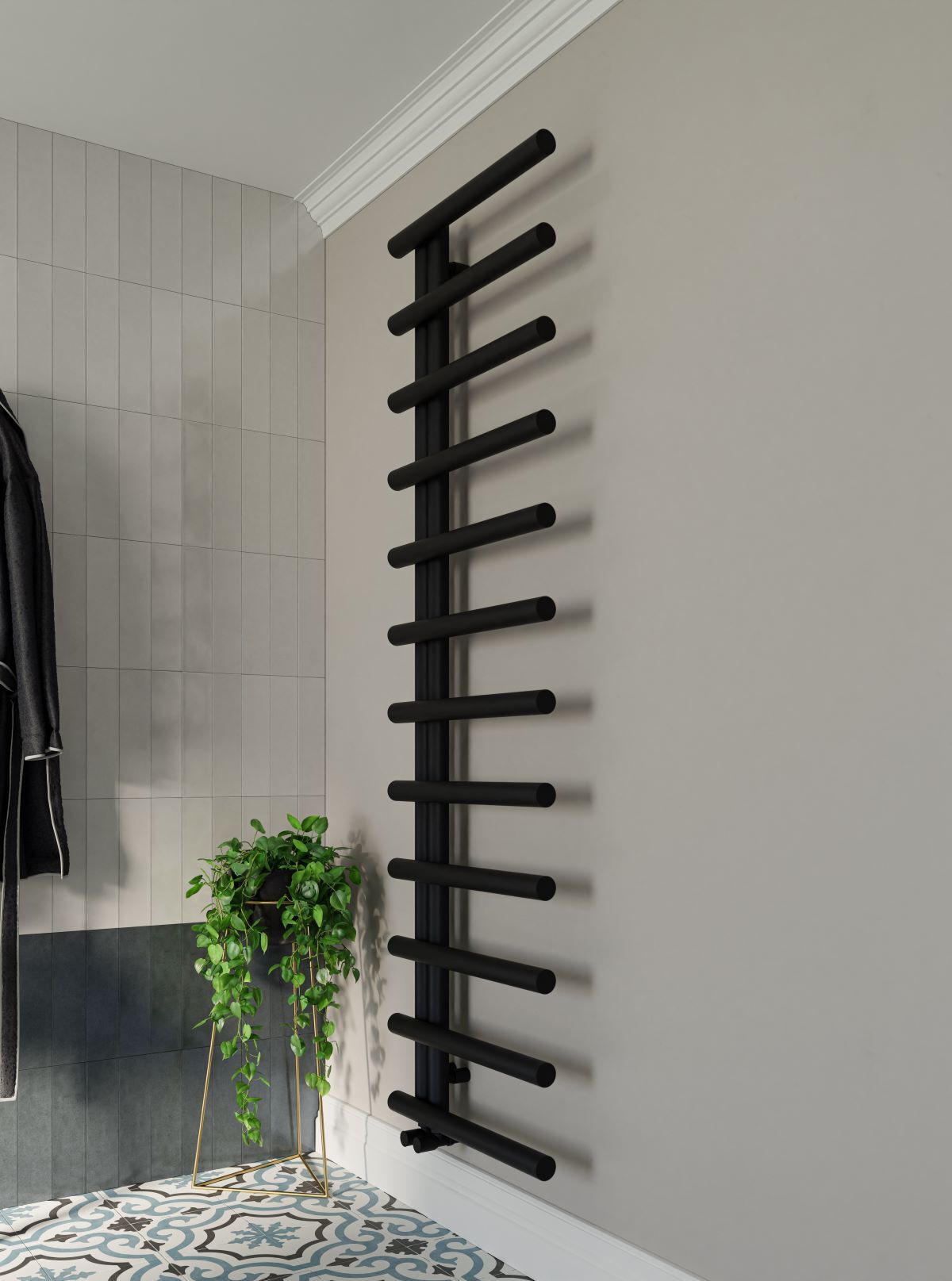 Matt black designer towel rail